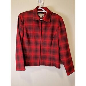 Vintage Danny & Nicole Red & Black Plaid Long Sleeve Zip-Up Jacket Women's 12P